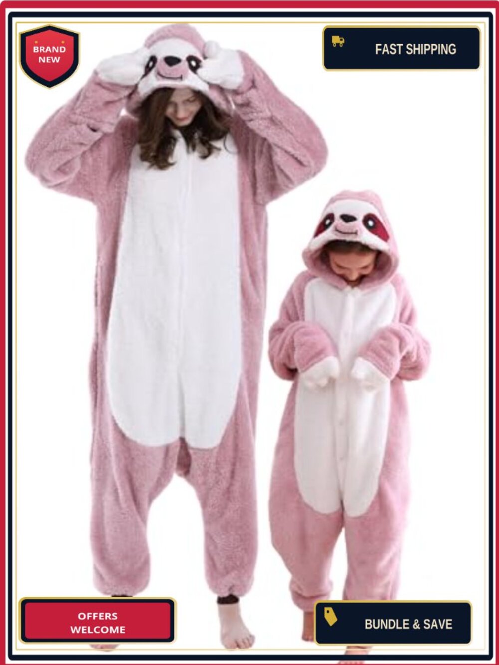 Unisex Adult Plush Sloth Onesie One-Piece Pajama Halloween Cosplay Costume